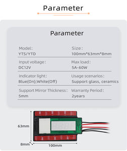 YTS-B02 Vente Chaude DC12V/24V Miroir Tactile Commutateur 5A 60W Tactile Temps et Température Affichage LED Capteur Commutateur pour Miroir - Product Image 2