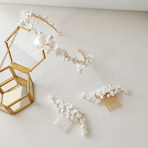 Serre-tête diadème floral en porcelaine blanche fait à la main, bandeau de cheveux torsadé en coquillage, accessoire de cheveux <span class=keywords><strong>couronne</strong></span> de mariée pour filles - Product Image 3
