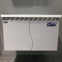 Meuble de salle de bain moderne en acier inoxydable résistant à l'humidité avec lavabo mural en céramique et miroir lumineux – Ensemble de meubles de salle de bain