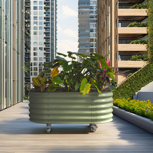 Large Outdoor Self-Watering Rolling Planter Galvanized Metal Raised Garden <strong>Bed</strong> with <strong>Liner</strong> for Vegetable <strong>Flower</strong> Pots Home Nursery - Product Image 2