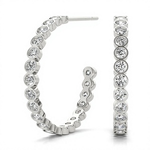 Pendientes de Aro de Lujo con Diamantes Redondos de Corte Brillante y Bisel Chapado en Oro de 18K/14K, Joyería Clásica para Novia, Regalo de Boda para Mujer - Product Image 1