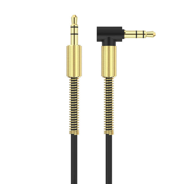 90 Degree Right Angle Metal Spring Male to Male 3.5mm Jack Aux Stereo Audio Cable for Phone and Car Audio