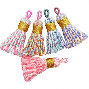 Chaîne de téléphone portable en fil d'or polyester, pompon multicolore, bricolage, tressage à la main, courte, grosse, pour sac, jouet, porte-clés, à suspendre - Product Image 4