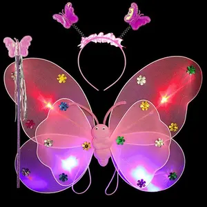 LED customizáveis luminosa dupla borboleta asas única borboleta três-peça traje adereços asas do anjo das crianças