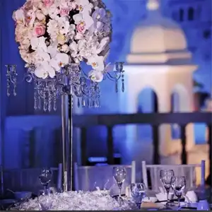DEXI Tempat Lilin Kaca, 9 Lengan Kristal Meja Pernikahan Tengah Tempat Lilin Kristal untuk Meja Pernikahan