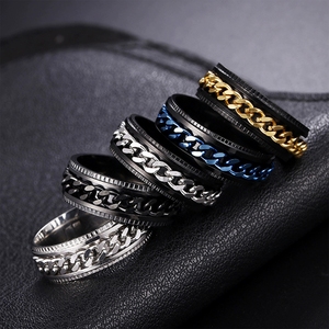 Anillo Giratorio <span class=keywords><strong>de</strong></span> <span class=keywords><strong>Cadena</strong></span> <span class=keywords><strong>de</strong></span> Acero Inoxidable Electrochapado Multicolor, Anillo Antiestrés Giratorio, Joyería para Hombres y Mujeres, Venta al por Mayor - Product Image 2