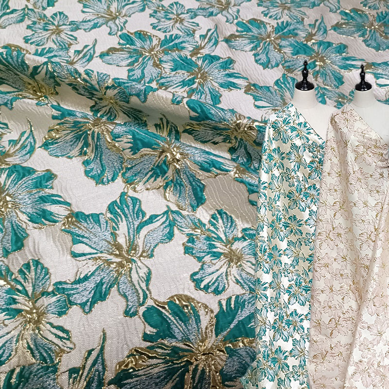JSZ2501 Metallic Gold Floral Jacquard Fabric for Girls/Women Dresses DIY Wedding Yarn Dyed 100% Polyester Wrinkle Resistant