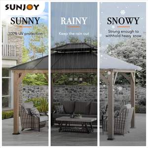 <span class=keywords><strong>Sunjoy</strong></span> 10x12 ft. Ahşap çardak, açık veranda çelik Hardtop <span class=keywords><strong>Gazebo</strong></span>, sedir çerçeveli 2 katmanlı Metal çatı ile ahşap çardak - Product Image 4