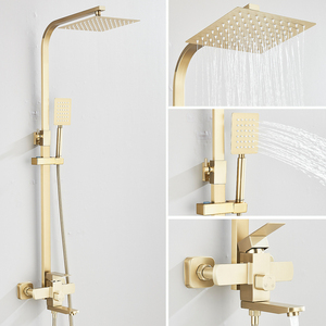 Garanzia di alta qualità 10 anni spazzolato oro 304 in acciaio inox miscelatore acqua calda fredda rubinetto completo <span class=keywords><strong>bagno</strong></span> doccia rubinetto <span class=keywords><strong>Set</strong></span> - Product Image 1