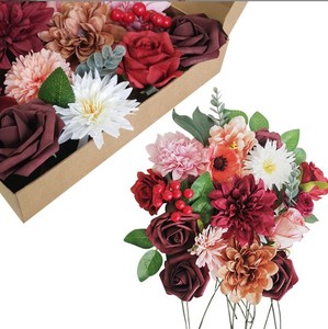 Fleurs artificielles en soie avec tige pour décoration de fête, emballage en boîte en papier - Product Image 1