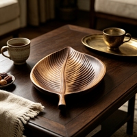 Plateau à thé en bois de noyer, assiette à dessert, soucoupe à thé en bois, plat de service pour thé sec, table à thé en bois de style rétro, élégance en bois massif