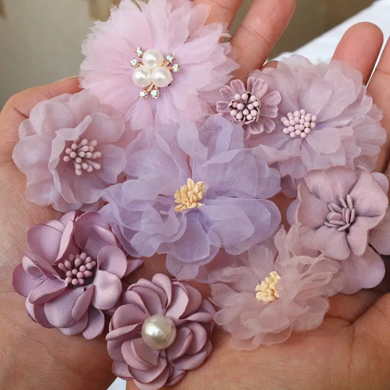 Purple Series Mix Styles Set Chiffon Fabric3D lace Flowers For Wedding Invitation Artificial Flowers For Dress Hat Decoration