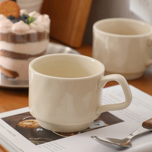 Hot Selling Stackable Cream White Ceramic Mug Minimalist Coffee Cup for Cafe - Product Image 4