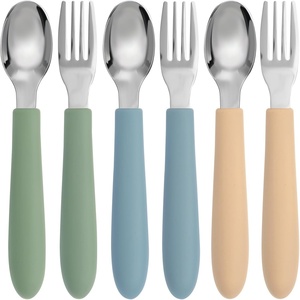 Newsun - Juego de Cuchara y Tenedor de Silicona y Acero Inoxidable de Grado Alimenticio, Libre de BPA, para Bebés Recién Nacidos, Diseño Colorido y Atractivo, Venta al Por Mayor - Product Image 1
