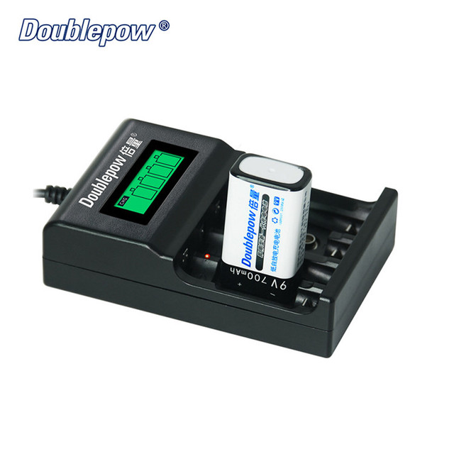 Doublepow UK95 Fast Battery Charger 4-Slot LCD Display 1.2V 9V AA NIMH Lithium Batteries Charger with USB Cable
