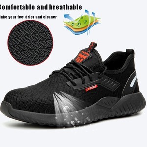 Flyknit Safety Shoes Men Steel Toe Anti Impact Puncture Resistant Breathable Low Top Lace Up Rubber Sole Black - Product Image 2