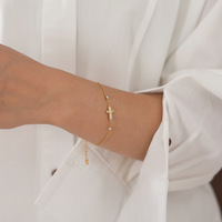 Pulsera de Cruz Chapada en Oro de Acero Inoxidable Resistente al Agua, Éxito de Ventas en Tiktok de Fanhua Jewelry