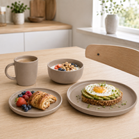 Service de table en grès brun mat résistant aux rayures, assiettes, bols, tasses pour la cuisine