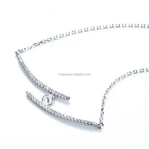 SSN138 Necklace Settings for Pearl Mounting Two Lines Zircon 925 Sterling Silver