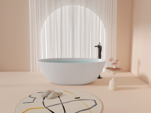 Bañera Ovalada Independiente Moderna Maydon, Bañera Elegante de Piedra Artificial para Diseño de Baños, Bañeras de Superficie Sólida - Product Image 2