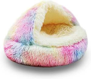 Katzen bett Runde Plüsch Fluffy Hooded Cat <span class=keywords><strong>Bed</strong></span> <span class=keywords><strong>Cave</strong></span>, Gemütlich für Indoor-Katzen oder kleine Hunde betten, wasserdichter Boden wasch bar - Product Image 1