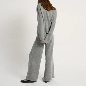 Ensemble de détente pour femmes en cachemire pur à 100%, col montant, tricot personnalisé en laine de <span class=keywords><strong>mouton</strong></span>, pull en cachemire, ensemble de vêtements de détente en deux pièces pour femmes - Product Image 4