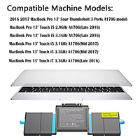 A1819 Batterie de remplacement pour Apple MacBook Pro 13 pouces Touch A1706 Late 2016 Mid 2017 MLH12LL MLH12LL/A MLH12LL/A