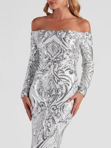 Nuevo estilo de verano, vestido elegante europeo y americano con lentejuelas, sexy, con hombros descubiertos, vestido de fiesta, vestido de noche largo, vestido de cola de pez - Product Image 3