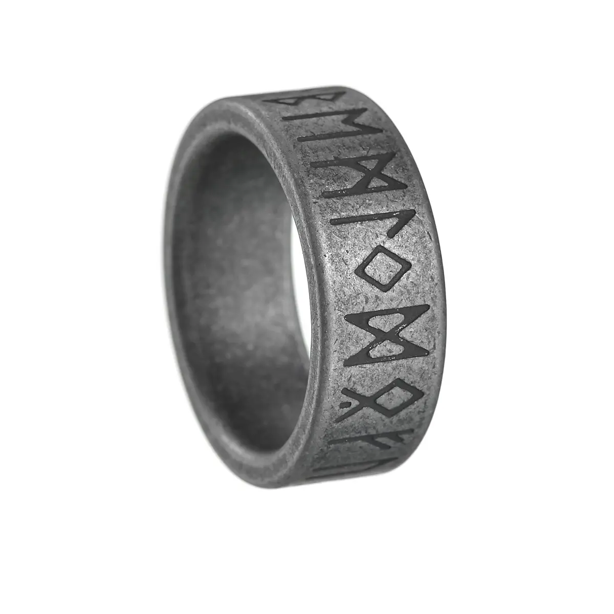Vintage lo vintage de hombre antik gümüş eski takı İskandinav Viking metin parmak yüzük Lune rune erkek titanyum çelik yüzük