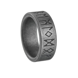 Anillo Vintage para Hombre, Plata <span class=keywords><strong>Antigua</strong></span>, Joyería <span class=keywords><strong>Antigua</strong></span>, Texto Vikingo Escandinavo, Anillo de Dedo con Runas Lunares, Anillo de Acero de Titanio para Hombre - Product Image 1