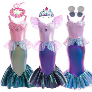 BAIGE Nuevo Vestido de Princesa Sirena para Niñas, Estilo Europeo Americano, Inspirado en el Personaje de Ariel de la Película y la Serie de TV - Product Image 1