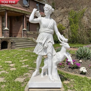 YOUFINE Statue d'Artemise en marbre blanc sculptée à la main, Diane la déesse chasseuse avec cerf, pour la décoration de villa et de jardin - Product Image 2