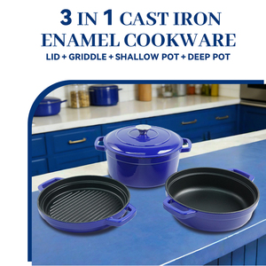 Ensemble de casseroles multifonctionnelles antiadhésives 3 <span class=keywords><strong>en</strong></span> 1, casseroles <span class=keywords><strong>en</strong></span> <span class=keywords><strong>fonte</strong></span> <span class=keywords><strong>émaillée</strong></span>, casserole peu profonde, faitout rond, 24 cm, 26 cm - Product Image 6