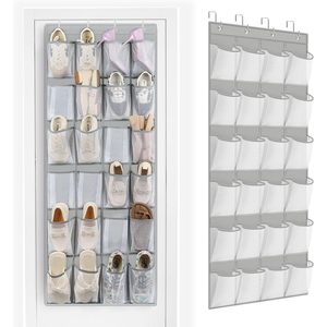 24 Pockets Over The Door <b>Shoe</b> Organizer Hanging Mesh <b>Storage</b> For Closet <b>Space</b> <b>Saving</b> <b>Shoe</b> Rack - Product Image 1