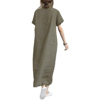 Nouvelle Robe Décontractée d'Été pour Femme en Coton et Lin, Coupe Trapèze, Manches Courtes, Col Revers, Style Chemise à Nouer, Grande Taille, Longue et Ample, Fourniture ODM