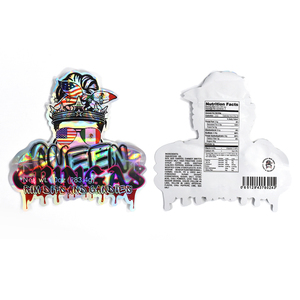 Sacs en Mylar découpés à la forme irrégulière, à fermeture éclair holographique, résistants à l'odeur, imprimés sur mesure, avec hologramme, Cali Packs - Product Image 2