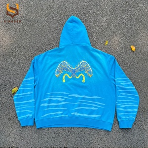 Sweat à capuche double pour homme avec logo brodé personnalisé, style streetwear, fermeture éclair, en molleton bouclette, effet délavé soleil et délavé à l'acide, avec appliqué brodé - Product Image 2