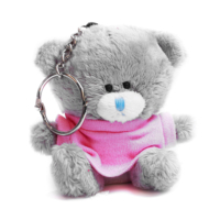 Porte-clés en peluche ours gris mini de 4 pouces avec pull vert, personnalisable avec logo, jouet promotionnel en gros
