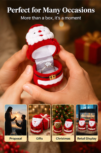 Boîte à bague rouge Père Noël en velours doux avec doublure lisse, design compact pour fiançailles, mariage, anniversaire, Noël - Product Image 2