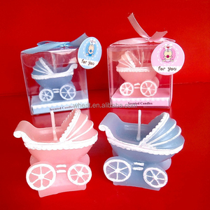 Adorable Baby Shower Favors Birthday Holiday Souvenir Decoration Boy <strong>Blue</strong> and Pink Girl Baby Carriage <strong>Candle</strong> - Product Image 4