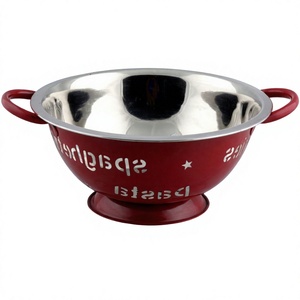 Passoire en acier inoxydable rouge écologique avec poignées, design pliable, compatible lave-vaisselle et motif décoratif - Product Image 1