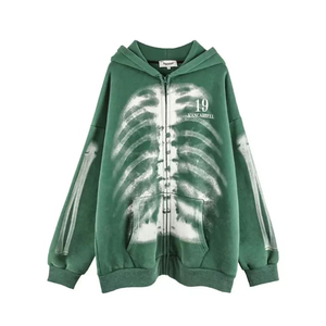 Felpa con Cappuccio Oversize Vintage con Stampa Personalizzata, Giacca in Pile Caldo Streetwear con Zip, 100% Cotone, Felpa da Uomo con Stampa Scheletro - Product Image 2