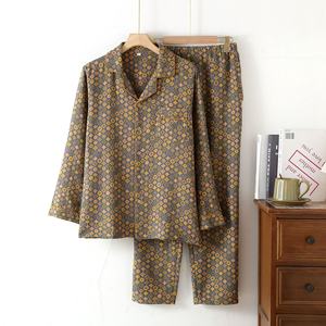 Pur coton teint en fil <span class=keywords><strong>double</strong></span> couche <span class=keywords><strong>gaze</strong></span> décontracté hommes pyjamas minces à manches longues lâche maison vêtements ensembles - Product Image 6