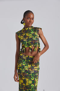 Butterscotch annodato con cravatta avvolgente in vita <span class=keywords><strong>abbigliamento</strong></span> africano con stile etico Top corto gonna lunga alla moda gonna elegante da donna - Product Image 2