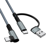 Kabel USB Type-C 2-in-1 Sudut Kanan Berkualitas Tinggi dengan Pengisian Daya Super Cepat dan Pelindung Jalinan Nilon untuk Transfer Data Ponsel