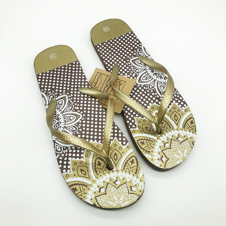 OEM PE Sole PVC Printed Summer Beach Flip-flops Indoor Outdoor Women Slippers