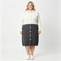 Robe en tricot gaufré personnalisée à faible MOQ pour femme, en fil filé à cœur, avec blocs de couleur, col polo et broderie chenille