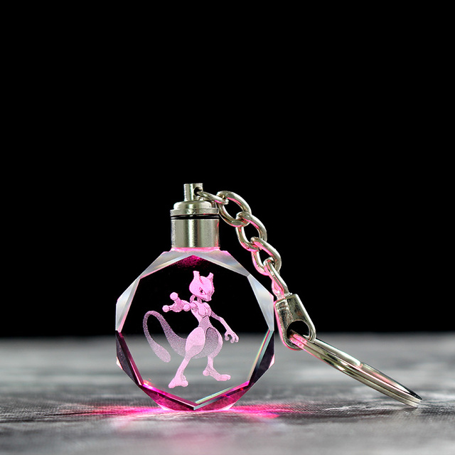 Anime Keychains Crystal Pikachu Character Cartoon Keyring Led Crystal Keychains Custom