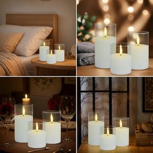 Flameless Flickering LED Pillar <b>Candles</b> Glass Paraffin Battery Operated Remote Control 5PCS <b>Set</b> for Wedding Home Decor Wholesale - Product Image 5