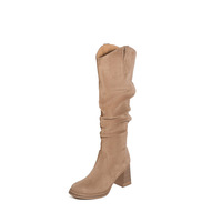 Bottes d'équitation d'hiver en cuir véritable à bout rond et tige haute
